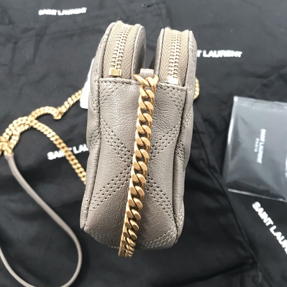 YSL Becky Double Zip Leather Pouch in Warm Taupe - Picture 9 of 17